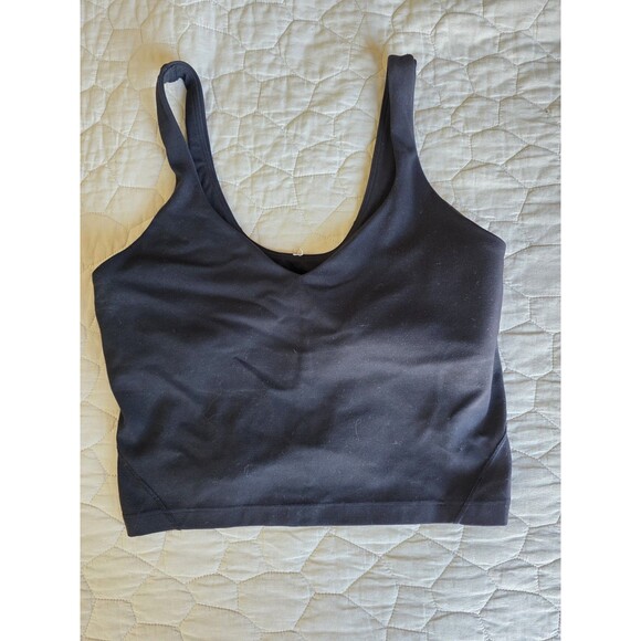 Lululemon Women's Align V Neck Athletic Work Out Cropped Tank Top Solid Black 8 - Picture 1 of 3